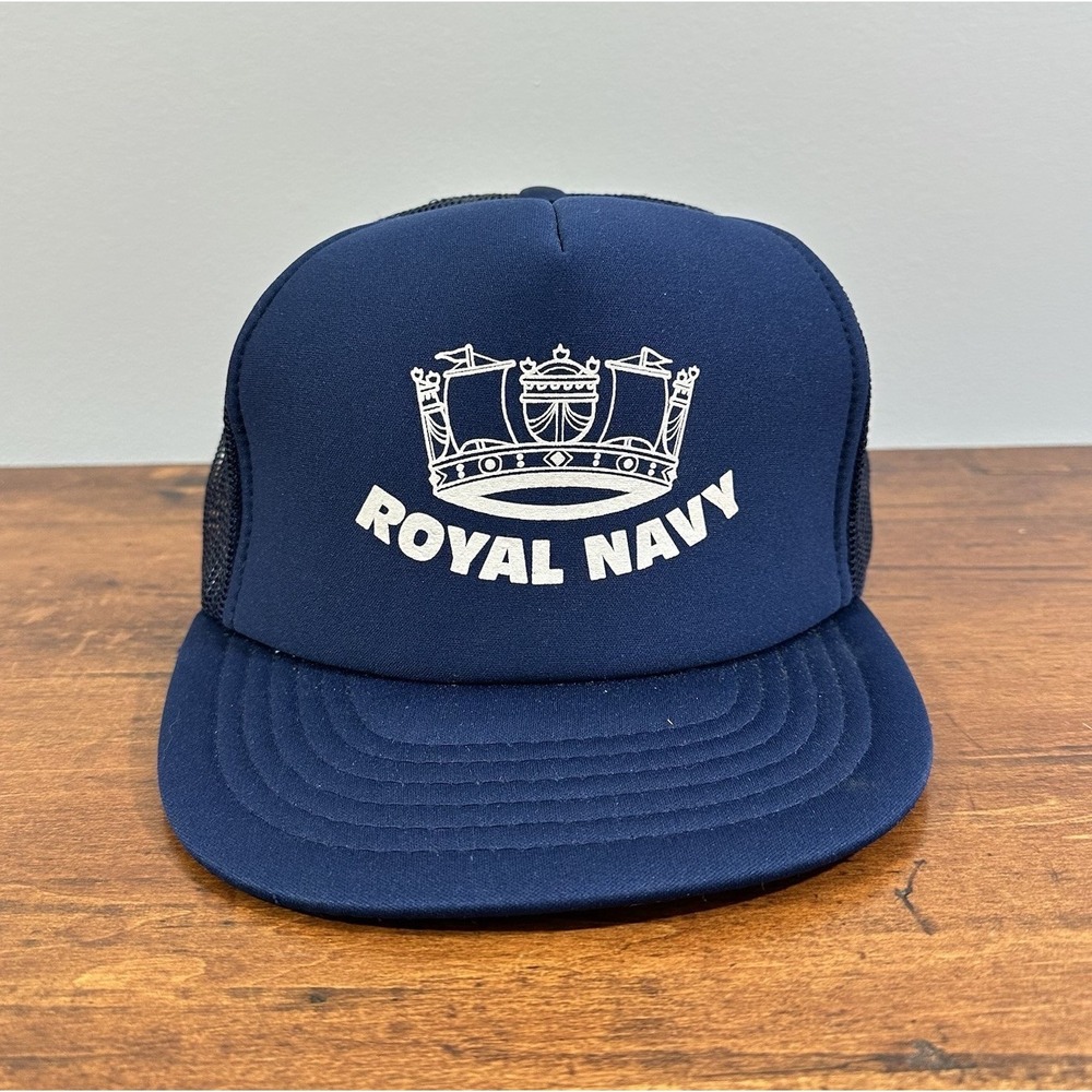 Vintage Royal Navy Hat Mesh Trucker Snapback Cap UK Military Veteran 80s